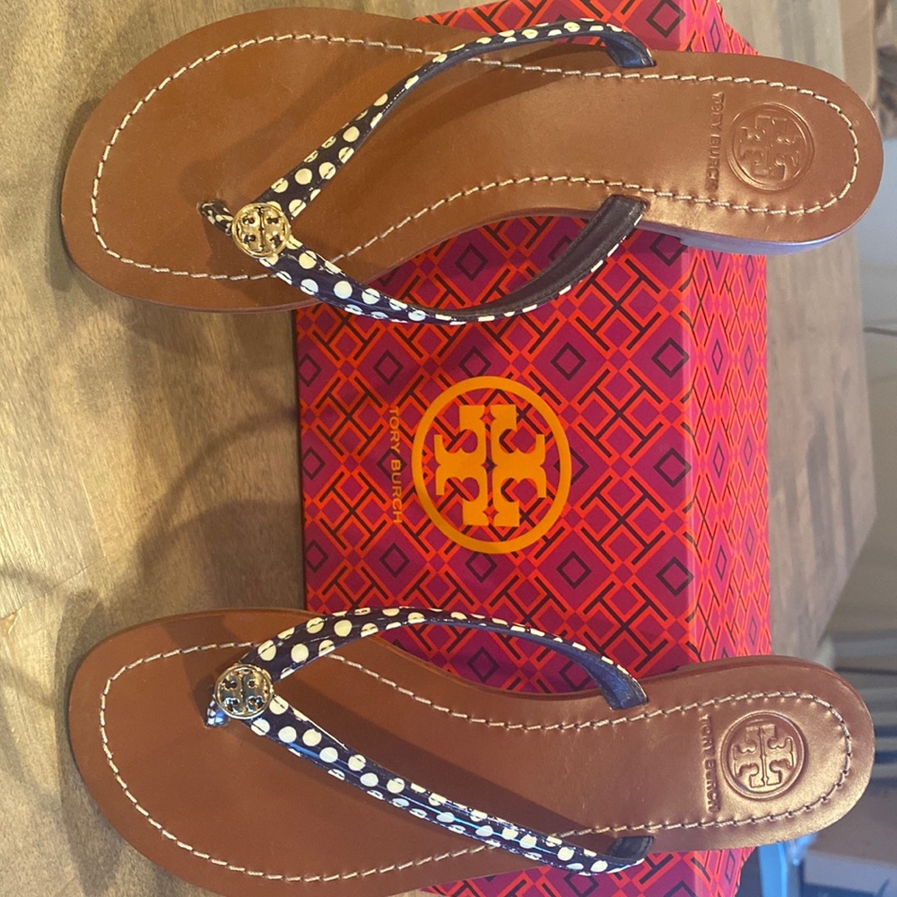 Tory Burch Navy Polka Dot flip flop
